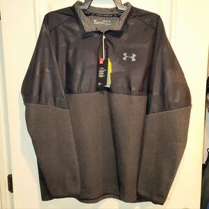 NEW UNDER ARMOUR MEN'S COLD GEAR 1/4 ZIP BLACK & GRAY PERFORMANCE FLEECE SIZE XL